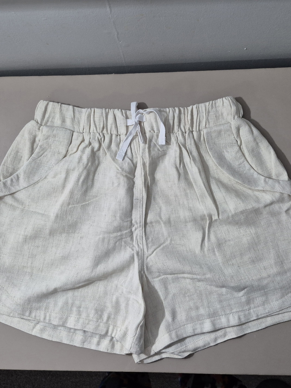 Cotton Linen Blend Pull-On Shorts Women's Medium Cream Elastic Waist Pockets